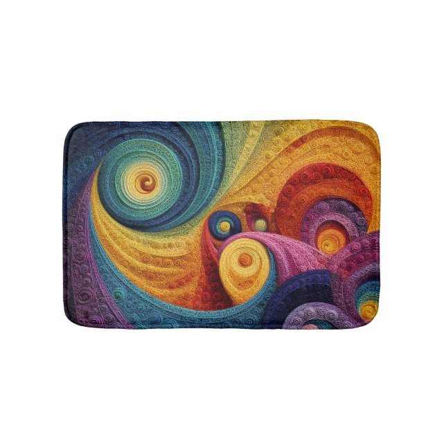 Abstract Spiral Pattern Colorful 3D Swirl Texture Bath Mat (Front)