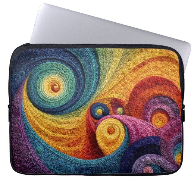 Abstract Spiral Pattern Colorful 3D Swirl Texture Laptop Sleeve (Front)