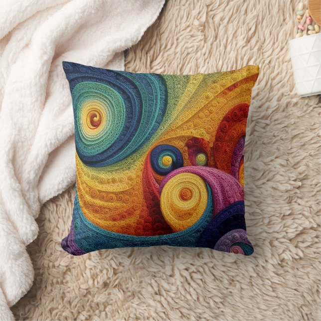Abstract Spiral Pattern Colorful 3D Swirl Texture Throw Pillow (Blanket)