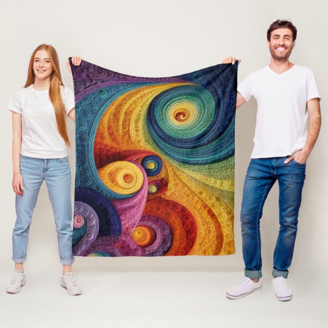 Abstract Spiral Pattern Colourful 3D Swirl Texture Fleece Blanket (In Situ)