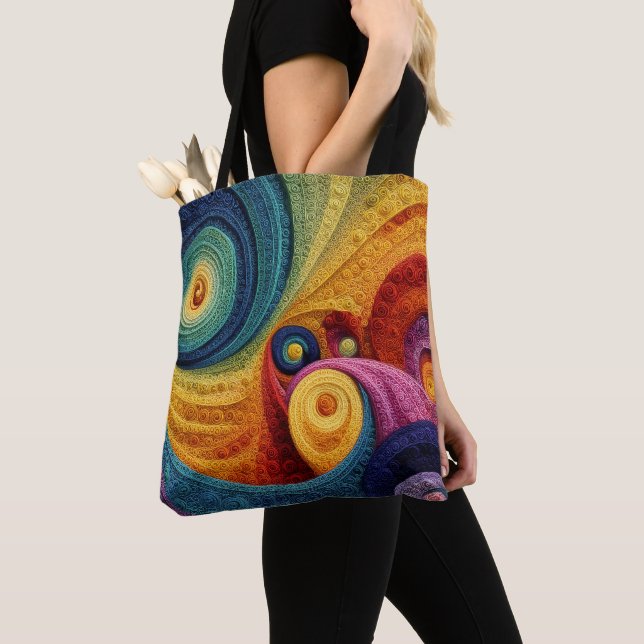 Abstract Spiral Pattern Colourful 3D Swirl Texture Tote Bag (Close Up)