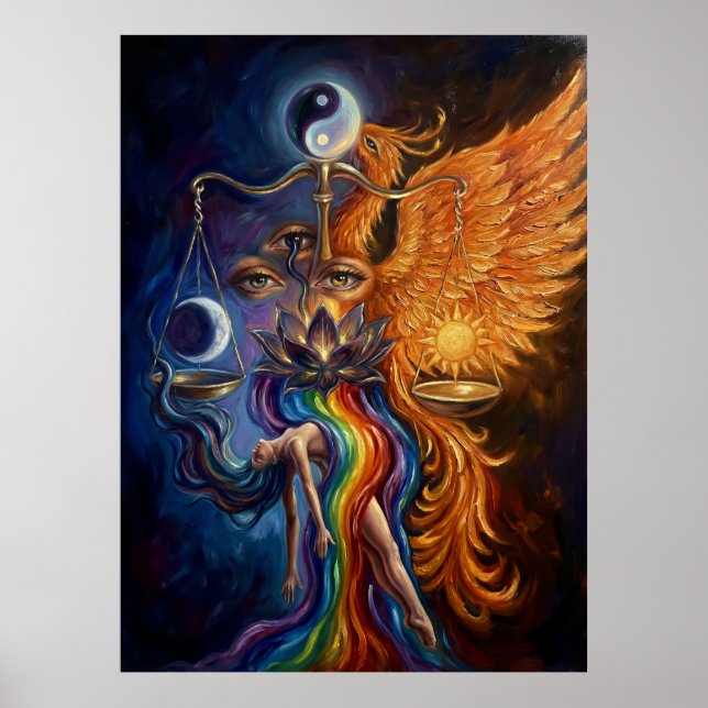 Abstract Spiritual Art Poster “Phoenix & Lotus Reb (Devant)