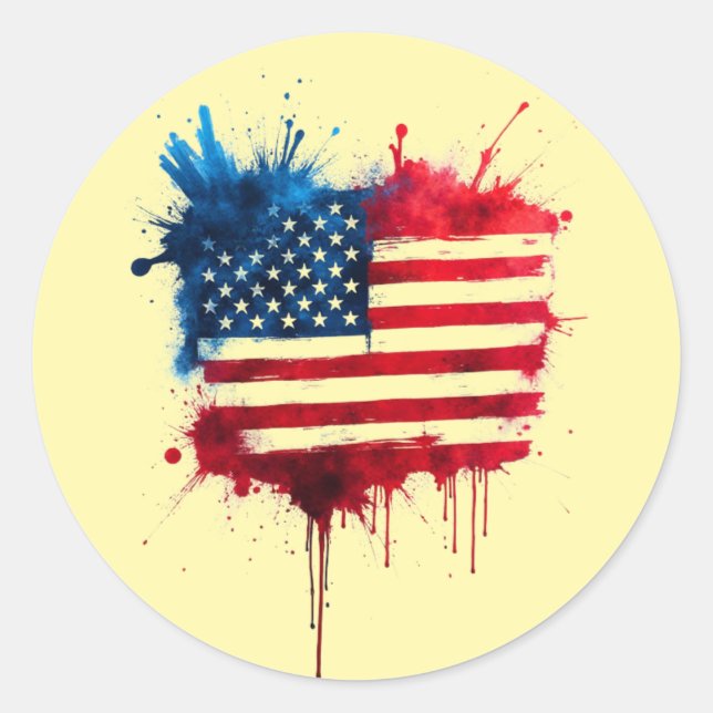 Abstract Splash American Flag Classic Round Sticker (Front)