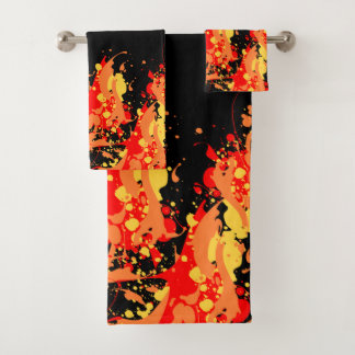 Abstract splash art _ yellow orange and red  bath towel set