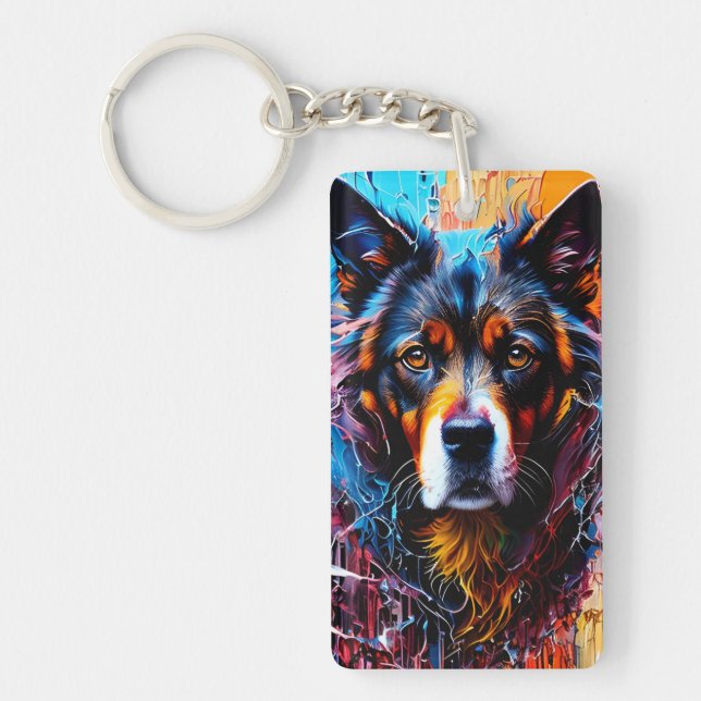 Abstract splash colour dog  keychain (Front)