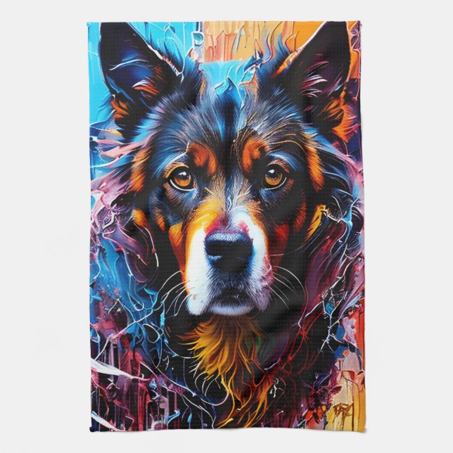 Abstract splash colour dog  kitchen towel (Vertical)