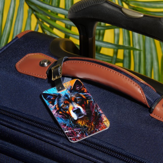Abstract splash colour dog  luggage tag (Front Insitu 1)