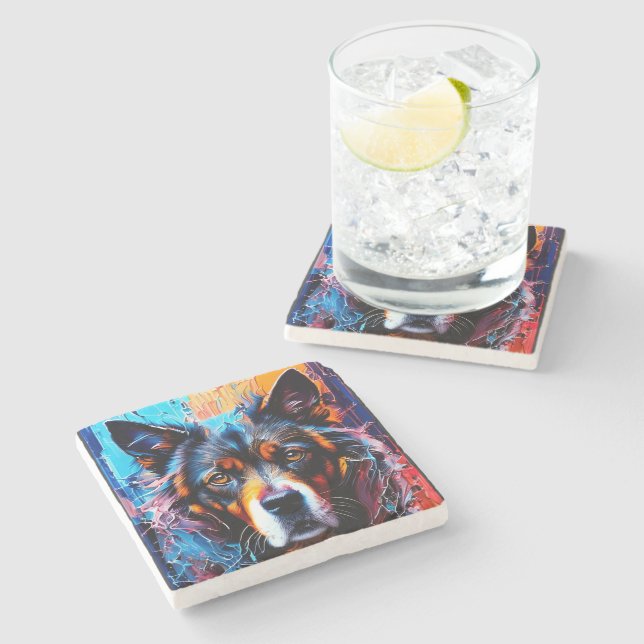 Abstract splash colour dog   stone coaster (Side)