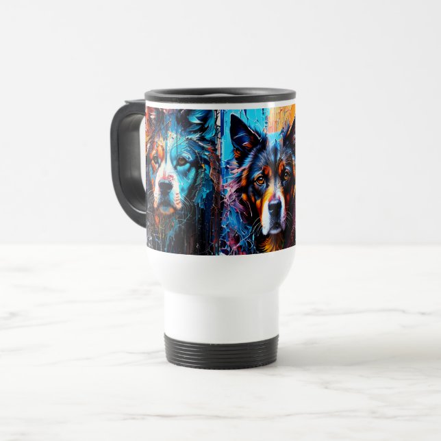 Abstract splash colour dog  travel mug (Front Left)