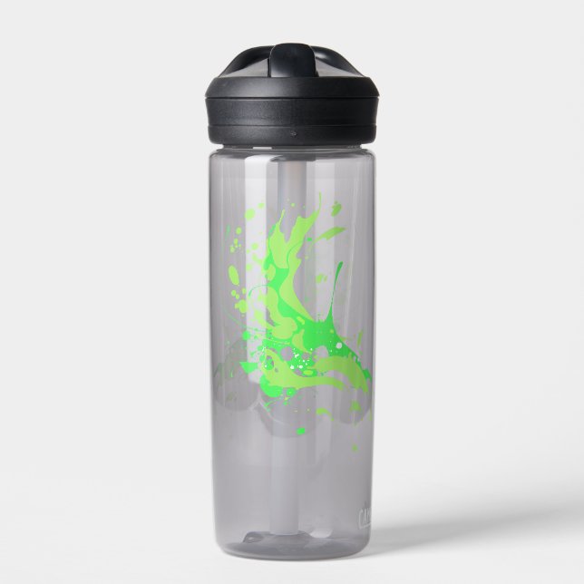 Abstract Splash Green Plastic Water Bottle (Front)