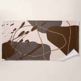 Abstract Splash Line Art Brown Beige Beach Towel