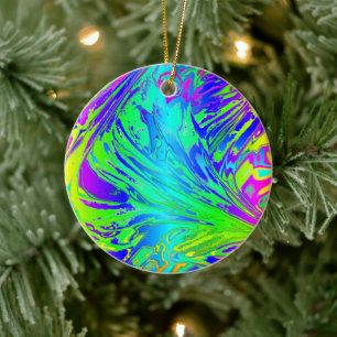 Abstract Splashing Rainbow Liquid Ceramic Ornament