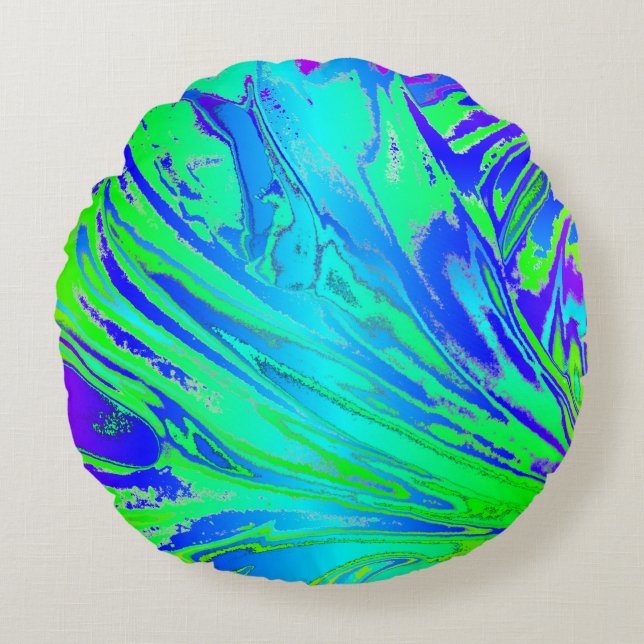 Abstract Splashing Rainbow Liquid Round Pillow (Front)