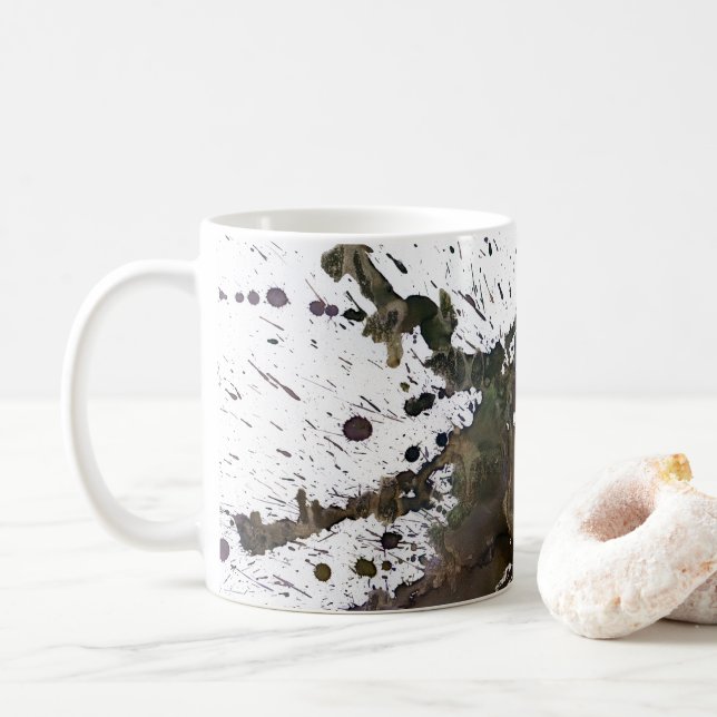 Abstract Splatter in Brown Coffee Mug (With Donut)