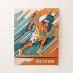 Abstract sport boy runner. Modern run activity Jigsaw Puzzle