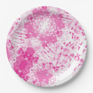 Abstract Spray of Pink Paint Paper Plate