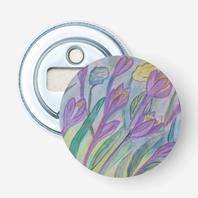 Abstract Spring Crocus Button Bottle Opener (Front)