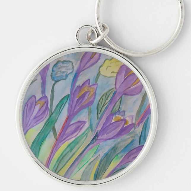 Abstract Spring Crocus Premier Key Ring (Front)