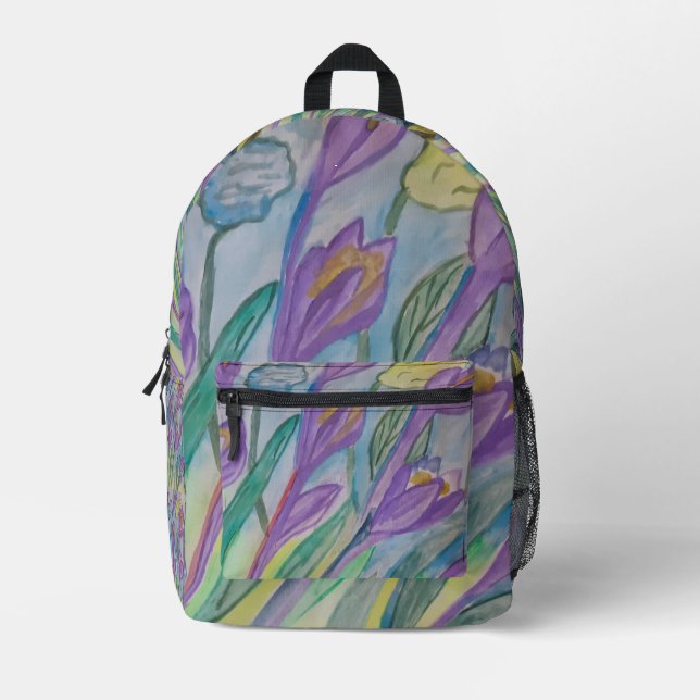 Abstract Spring Crocus Printed Backpack (Front)
