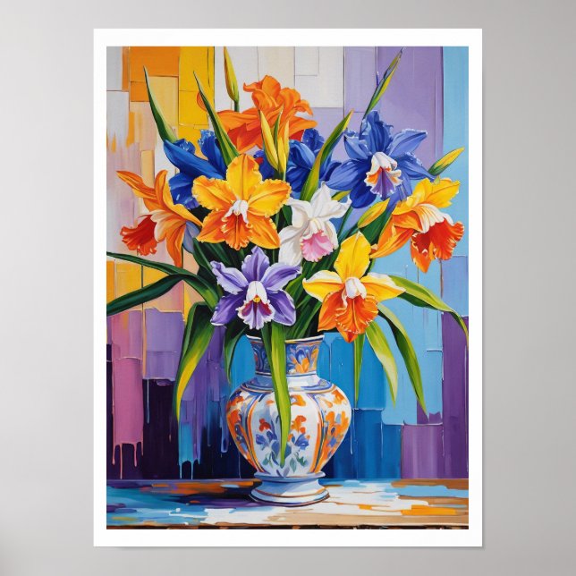 Abstract Spring Floral Bouquet Daffodils Frame It Poster (Front)