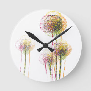 Abstract Spring Flower Trees #2 Round Clock