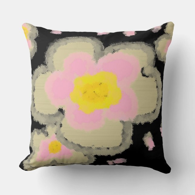 Abstract Spring Flowers (pink/black) Throw Pillow (Front)