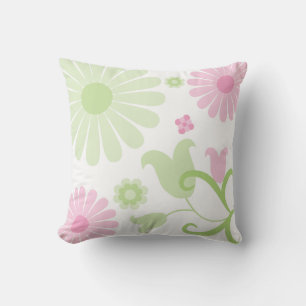 Abstract Spring Green Baby Pink Funky Florals Throw Pillow
