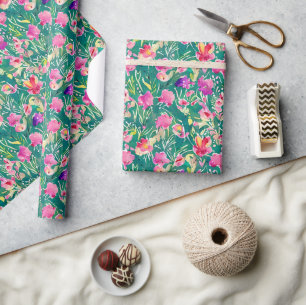 Abstract spring watercolor flowers pattern wrapping paper