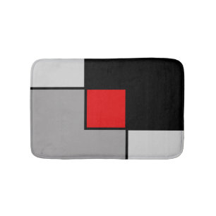 Abstract squares in black grey & red bath mat
