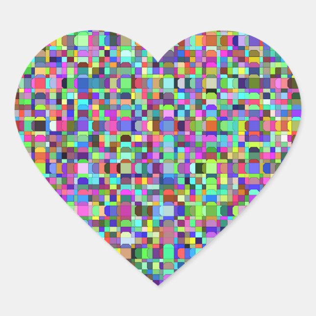 Abstract Squares Shapes Multicolor Pattern Heart Sticker (Front)