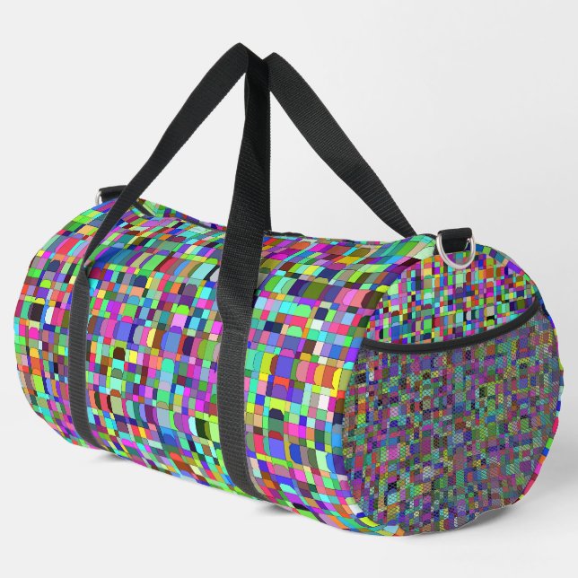 Abstract Squares Shapes Multicolor Pattern Large Duffle Bag (Right Corner)