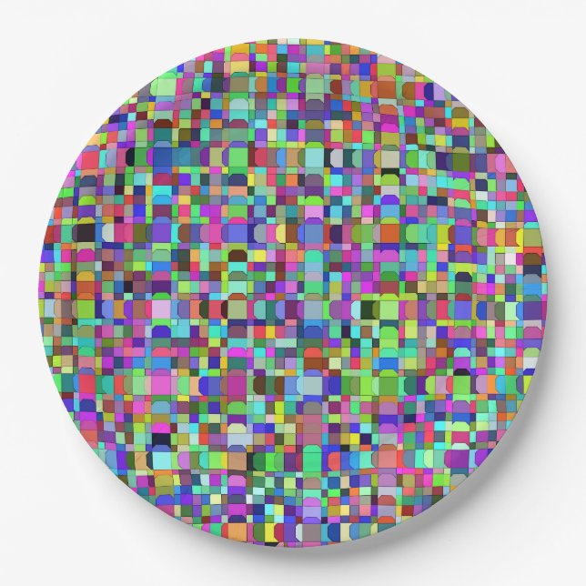 Abstract Squares Shapes Multicolor Pattern Paper Plate (Front)