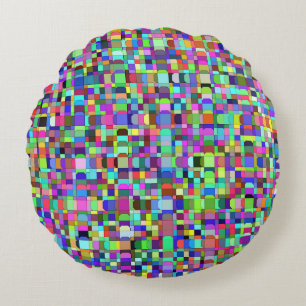 Abstract Squares Shapes Multicolor Pattern Round Pillow