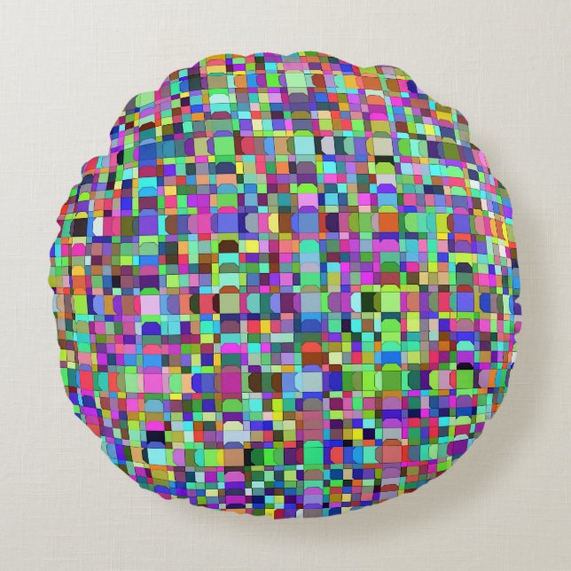 Abstract Squares Shapes Multicolor Pattern Round Pillow (Front)