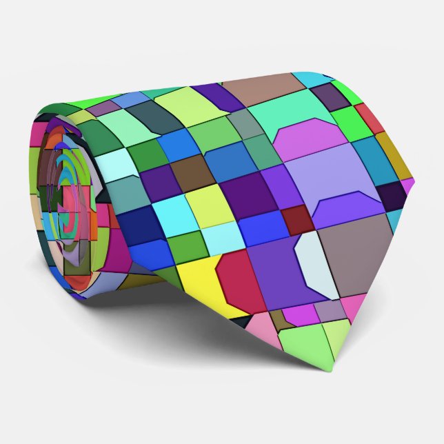 Abstract Squares Shapes Multicolor Pattern Tie (Rolled)