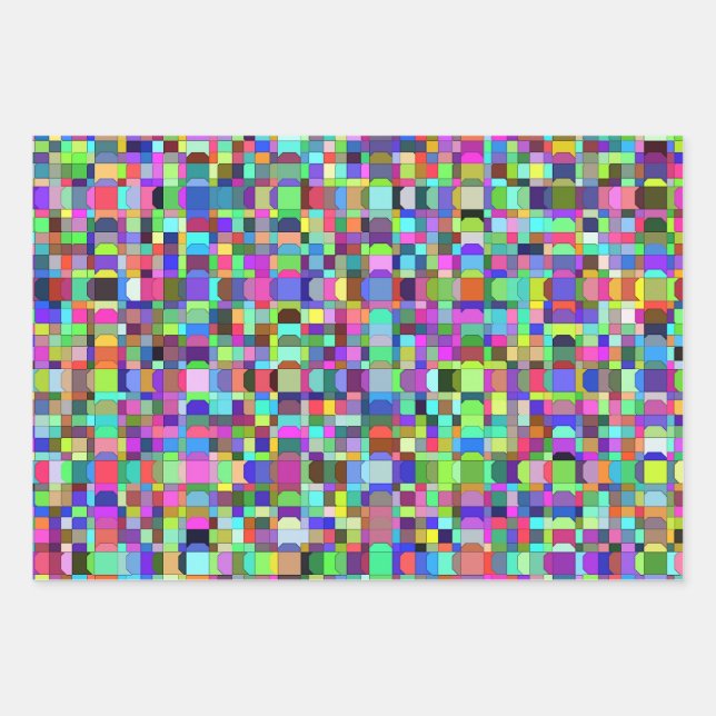 Abstract Squares Shapes Multicolor Pattern Wrapping Paper Sheet (Front)