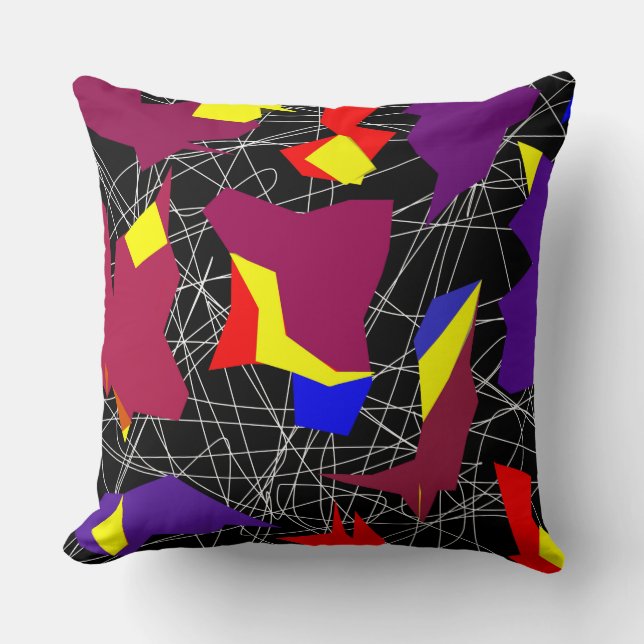Abstract Squiggles and Different Shapes & Colours Throw Pillow (Front)