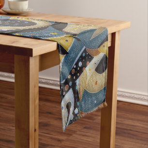 Abstract squiggles, dots, and zigzags pattern short table runner