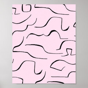 Abstract Squiggly Line Art - Pink Background Poster