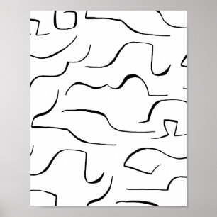 Abstract Squiggly Line Art - White Background Poster