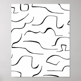 Abstract Squiggly Line Art - White Background Poster