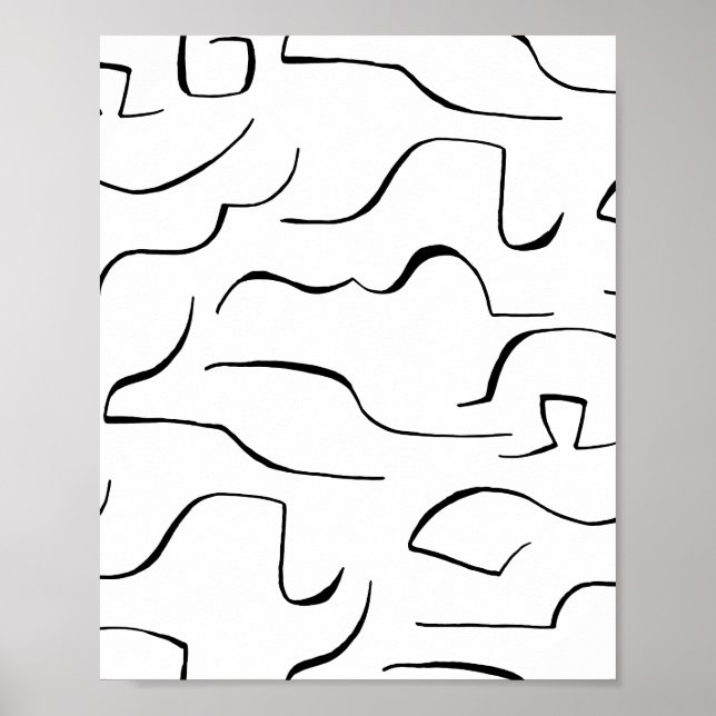 Abstract Squiggly Line Art - White Background Poster (Front)