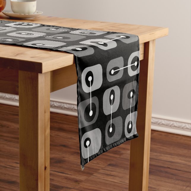Abstract Squishy Cubes Black Silver Short Table Runner (In Situ)