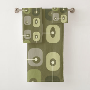 Abstract Squishy Cubes Olive Green Bath Towel Set