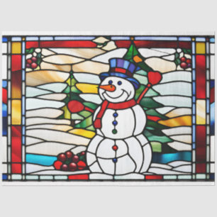 Abstract Stained Glass Christmas Snowman Tissue Paper