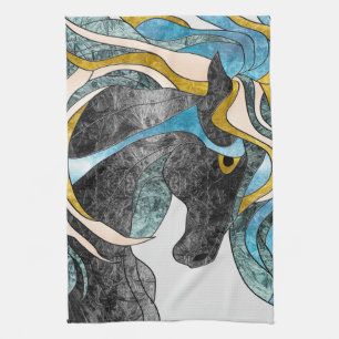 Abstract Stained Glass Horse Art – Modern Equine Kitchen Towel