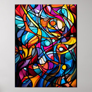 Abstract Stained Glass Neurographic Rainbow Art Poster