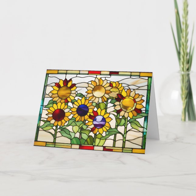 Abstract Stained Glass Sunflowers  Card (Front)