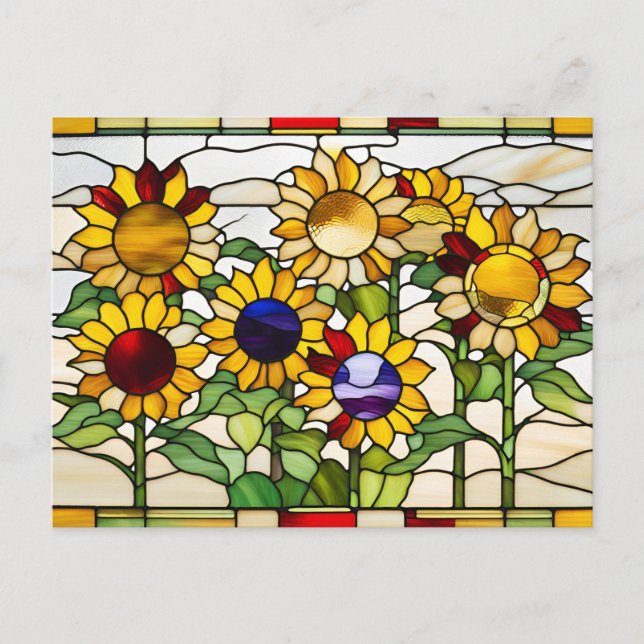 Abstract Stained Glass Sunflowers  Postcard (Front)