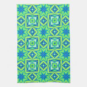 Abstract Star Geometric - Lime Green and Blue Kitchen Towel